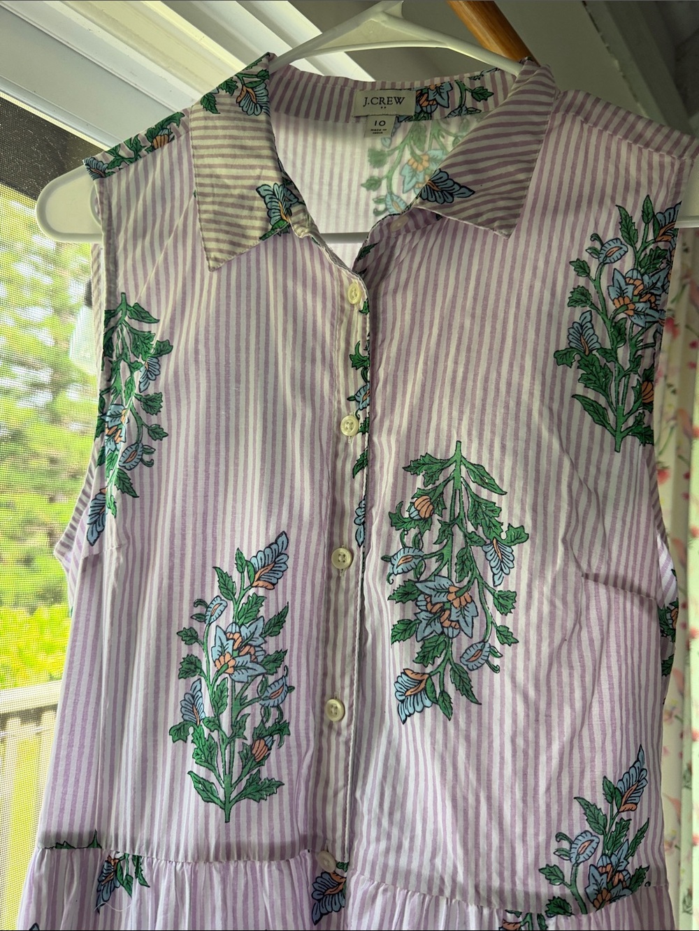 J. Crew Factory Lavender Striped Sleeveless Maxi Dress Green Floral Print Sz 10 - Picture 2 of 6